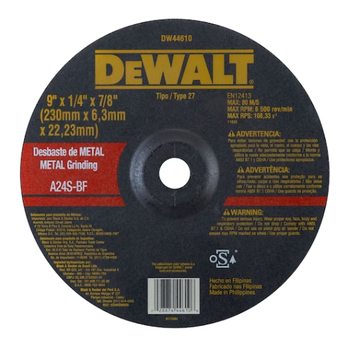 DISCO DESBASTE METAL DEWALT LINEA PROFESIONAL 9 X 6 MM DW44610