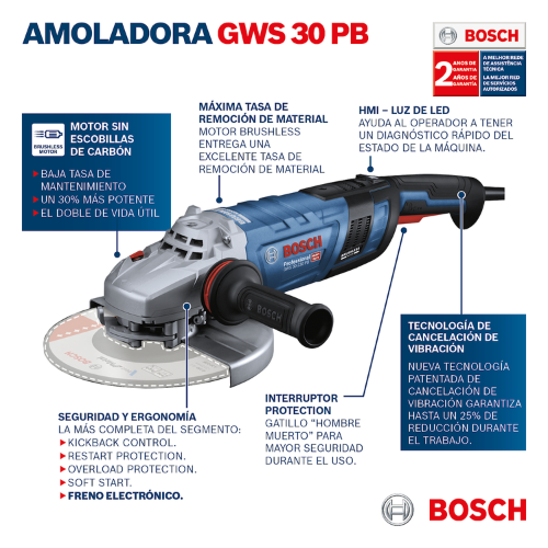 ESMERIL ANGULAR 9 PULGADAS 2800W BOSCH GWS 30-230 BRUSHLESS