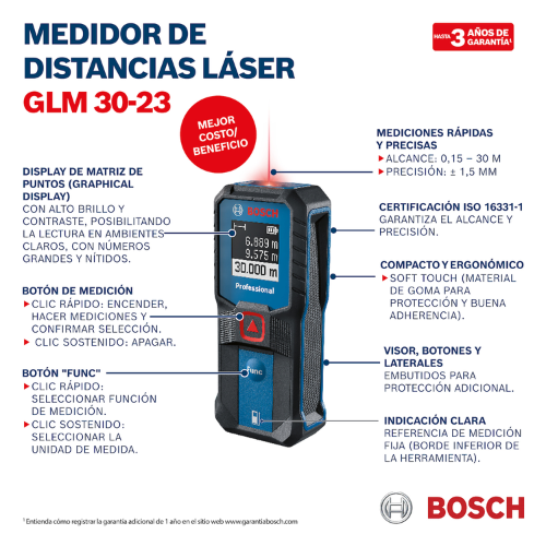 BOSCH MEDIDOR DE DISTANCIA LASER 30 MTS GLM 30-23 BOSCH