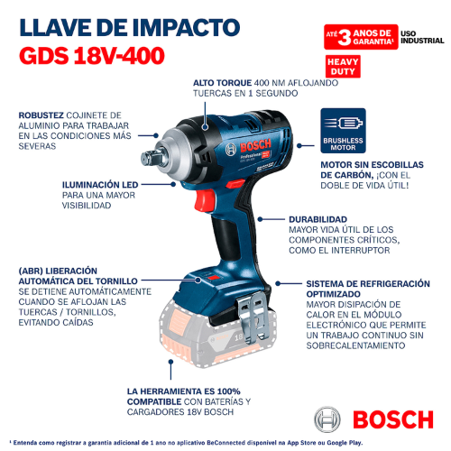 LLAVE DE IMPACTO IMPACTO 400NM 1/2 GDS 18V-400 BOSCH