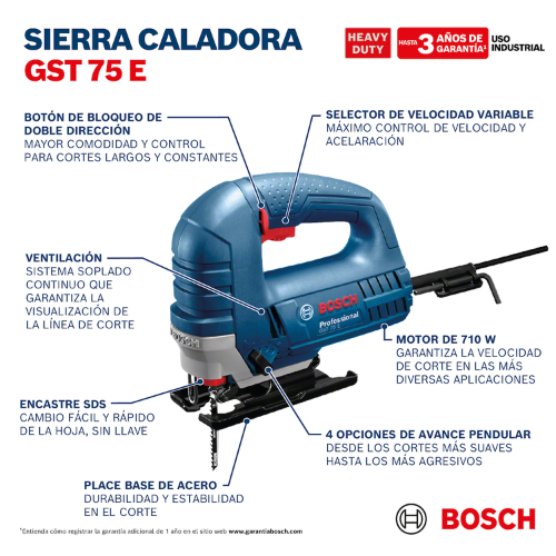 BOSCH SIERRA CALADORA GST 75 E - 710W PT12