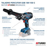 TALADRO PERCUTOR INALAMBRICO GSB 18V-150 BITURBO BOSCH