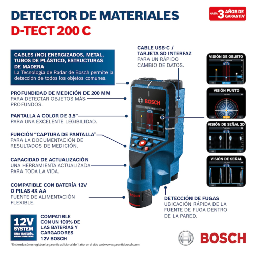 DETECTOR DE MATERIALES PROFESIONAL BOSCH D-TECT 200 C