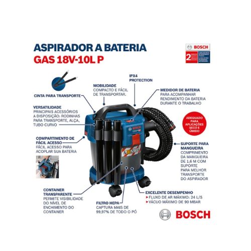 ASPIRADORA INALAMBRICA POLVO BOSCH 18V GAS 18V-10L S/BAT