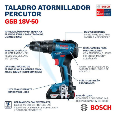 TALADRO PERCUTOR Y ESMERIL BOSCH 18V LHEI